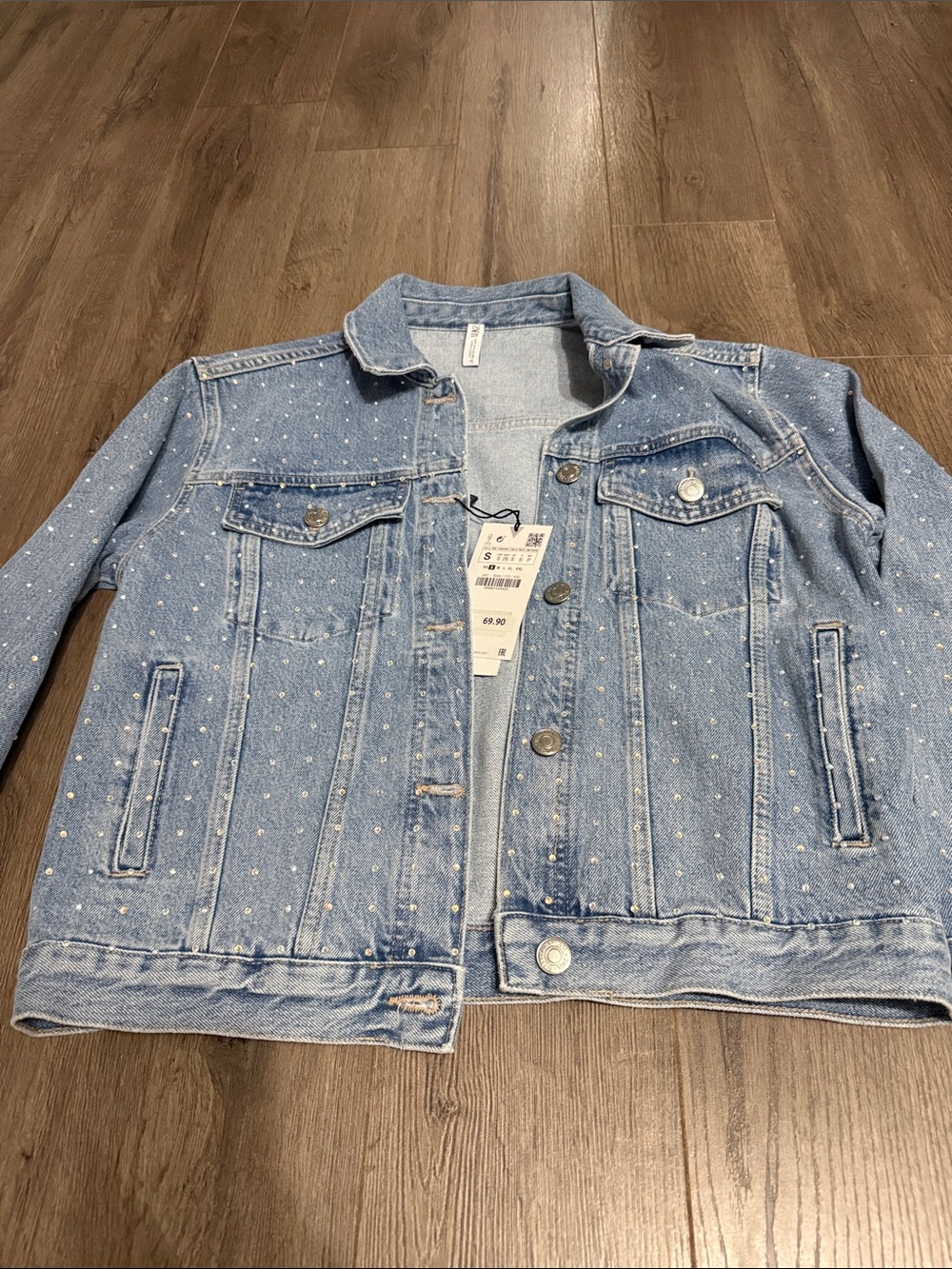 Zara denim rhinestone jacket small NWT